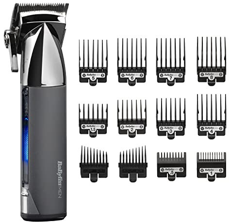 BaByliss Super-X Metal Series, Cordless Hair Clipper - Japanese Steel Blades, 10 Comb Attachments, 2 Tapered Guides, Lithium Battery, Digital Display, Metal Body, Black, 7700U