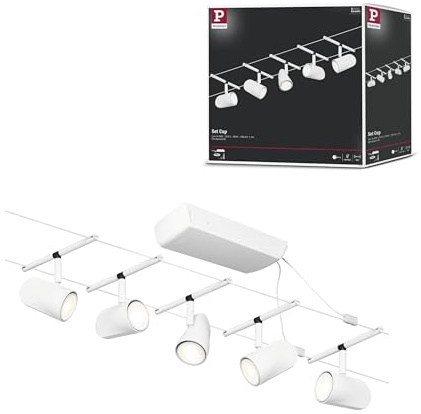 Paulmann Cup Kit Básico de Sistema de Cableado, Corduo, Corriente Continua, Máx. 5x10 W, Bombilla Tipo GU5,3, Sistema de Cableado, Bombilla No Incluida, Cable de Plástico, Color Blanco, 94467