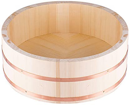 AIZYR Japanese Hangiri Sushi Oke Rice Mixing Tub - Wooden Sushi Rice Bowl with Rice Paddle for Sushi Restaurant Home Kitchen,60cm/23.6in