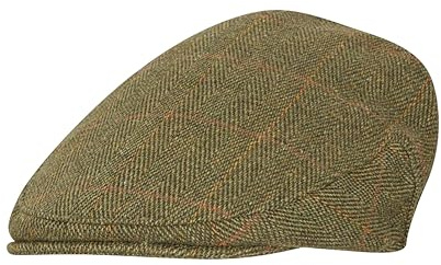 WALKER AND HAWKES - Green Sage Premium Derby Tweed Teflon Lining Cambridge Flat Cap Unisex - Dark Sage - XS (56cm)
