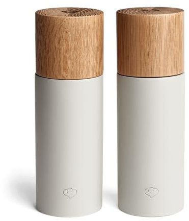 SPRINGLANE Set di 2 macinasale e macinapepe in legno di faggio e cemento – Macina spezie con macinino in ceramica regolabile – Design moderno e durevole (Grigio)