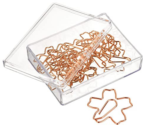 sourcing map Packung mit 20 Büroklammern Kirschblüte Form mit Box für Büro Haus rosa golden