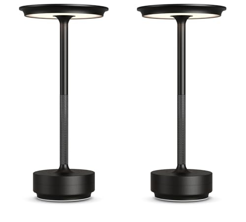FDIDC 2 Pack Cordless Table Lamps Rechargeable, 5000mAh Portable LED Table Light, 3 Color Stepless Dimming Battery Powered Table Lamp, for Patio/Restaurant/Home/Outdoor.(Black)
