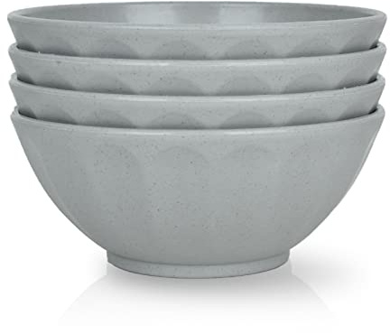 JSYMJSY skålset okrossbara, 4 delar stora frukostskålar plast, 16 cm/750 ml skål plast för müslisoppor, sallad, nuddel mellanmål, mikrovågsugnssäker, grå