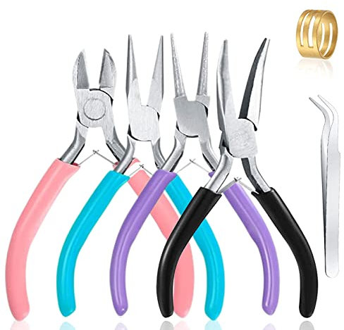 NINGESHOP Schmuckzange Set, 4 Stück zangen set zur schmuckzange set, Schmuck Zangenset enthält spitzzange,spitzzange ebogen,rundzange,kettenzange für DIY Handwerk Schmuckherstellung