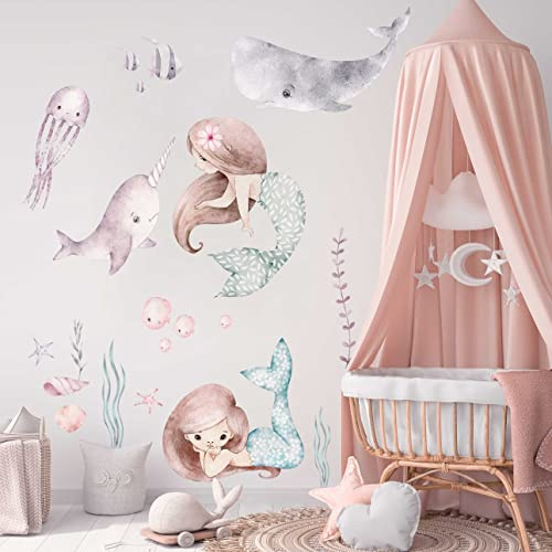WANDKIND Meerjungfrau V399 Wandtattoo Kinderzimmer | handgezeichnet | AUFKLEBER Kindergarten | Wandsticker Babyzimmer Mermaid (40 x 40 cm)