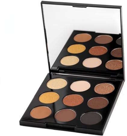 Palladio Ultimate 9-Count Eyeshadow Palette, Talc-Free Formula, High Pigmented Shades in A Mix of Matte & Shimmer Finishes, Blendable Long Lasting Colorful Professional-Grade Makeup (Golden Sands)