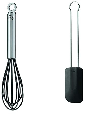 RÖSLE Küchenhelfer Set, Schneebesen & Teigschaber aus Edelstahl 18/10 mit Silikon, Hitzebeständig bis 220 °C – Spülmaschinengeeignet, Premium Rührbesen & Teigspachtel für Kochen & Backen