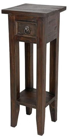 Spetebo Mahagoni Beistelltisch mit Schublade 67 x 25 cm - braun - Vintage Holz Telefontisch - Beistelltisch Blumentisch Blumenhocker Telefon Deko Blumen Tisch