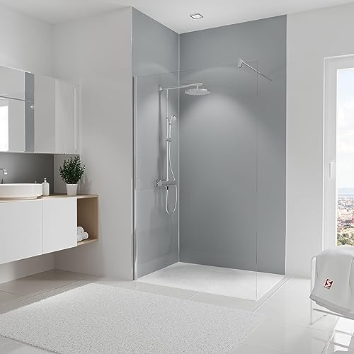 Schulte Decodesign Wandverkleidung Hellgrau Asymetrisch 90 x 120 x 255 cm, 3 mm Aluminium-Verbundplatte, Wandverkleidung als fugenfreier Fliesenersatz