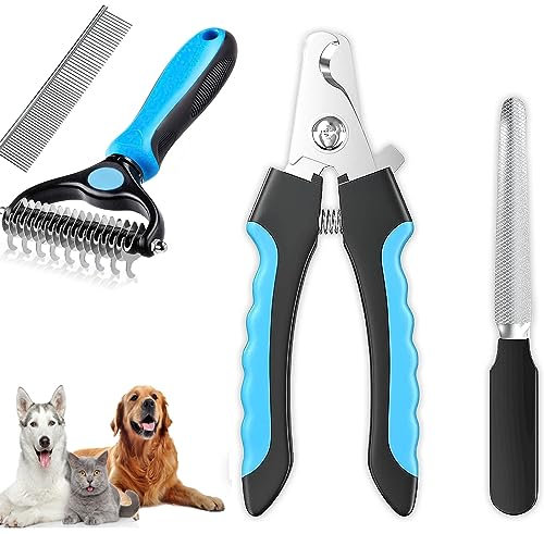 Profi Krallenschere für Hunde und Katzen mit Nagelfeile, Hundebürste und Katzenbürste, Edelstahl Krallenzange Hohe Qualität Krallenpflege Schneider für Haustiere Nagelknipser groß, Nagelschere Set