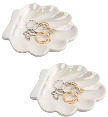 Azonelife 2Pcs Plat à Bijoux en Céramique, Plateau Bijoux en Forme Coquille, Bibelot Vintage Porte-Anneau Bol Organisateurs Coquillage Bijoux, Collier Organisateur Décoratif Porcelaine Assiette