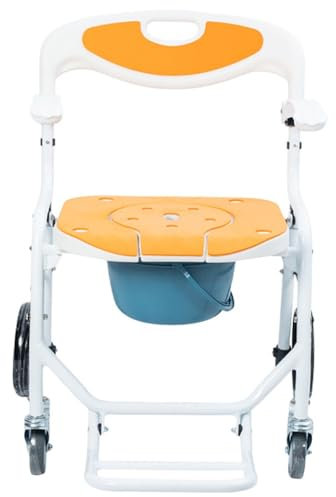 Duschstuhl mit Rollen für Behinderten,Toilettenstuhl Klappbarer WC Stuhl,Commode Toilet Chair for Bedroom,Nachtstuhl für Erwachsene,für Senioren Behinderte und Schwangere A