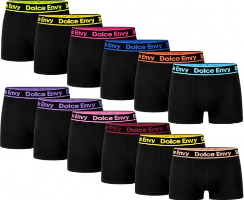 DOLCE ENVY 12-Pack Men's Boxers Shorts Assorted Colour Soft Cotton Elevate Your Underwear Collection with Premium Comfort Trunks (UK, Alpha, L, Regular, Regular, 12 ASSORTED)
