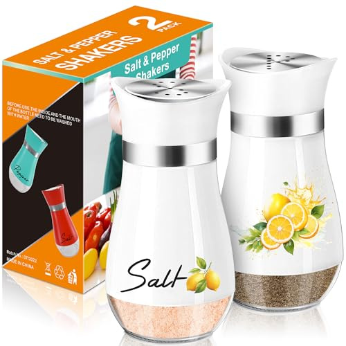 Lemon Salt and Pepper Shakers - 4 oz Glass Set with Stainless Steel Lids