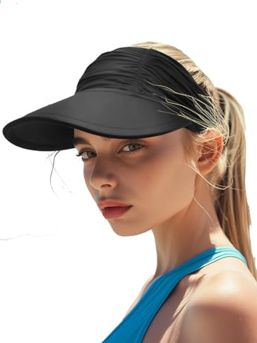 CADTARBAB Chapeau de Soleil pour Femme Protection UV Chapeau D'été pour la Plage Casquette Visiere Sport Voyage Pliable Visor Cap avec Trou pour Queue de Cheval