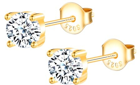 MOOFUN 6MM Zirkonia Ohrstecker Damen Ohrringe Stecker 925 Silber Ohrring Rosegold/Silber/Gold/Schwarz Erstohrstecker Ohrschmuck für Mama Freundin Mädchen Schwester Frauen Geschenk Geburtstagsgeschenk