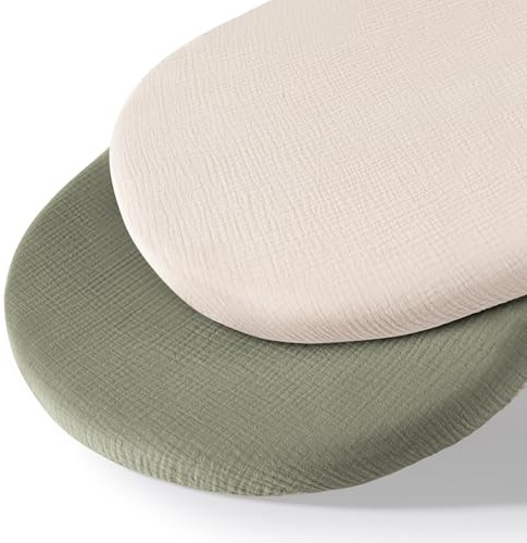 MairMore Sábanas de muselina para moisés para bebé, sábanas bajeras de algodón suave y transpirable para colchón/almohadilla ovalada, rectangular, reloj de arena, paquete de 2