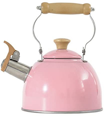 CAFIEDR Hervidor con Mango de Madera Clara, diseño de Acero Inoxidable, hervidor Retro, Estufa de Gas, Tetera, Utensilios de Cocina Superiores (D como Muestra la Imagen)
