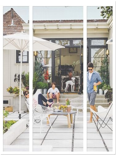 Fliegengitter Balkontür, Doppeltür Insektenschutz Tür Magnet, 140x210cm, Moskitonetz Tür Ohne Bohren, Fliegenschutz Magentvorhang Ist Ideal für Terrassenschiebetür/Grosse Schiebetür/Balkontür, Weiß