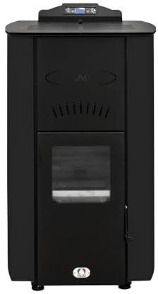 STUFE A PELLET ITALIA Asia Automatische Reinigung 20 KW WiFi | Hydro-Pelletöfen für Heizung und Warmwasser 90% Effizienz für 120m² Autonomie 22 Std. WiFi-Steuerung 5 Kräfte 24M Garantie Schwarz