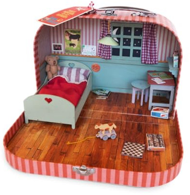 Mouse Mansion To Go – Mini Bedroom DIY Dollhouse in a Suitcase | Wooden Furniture, Handmade Bedding & Mini Teddy | Craft Kit for Kids | Travel & Sleepover Friendly