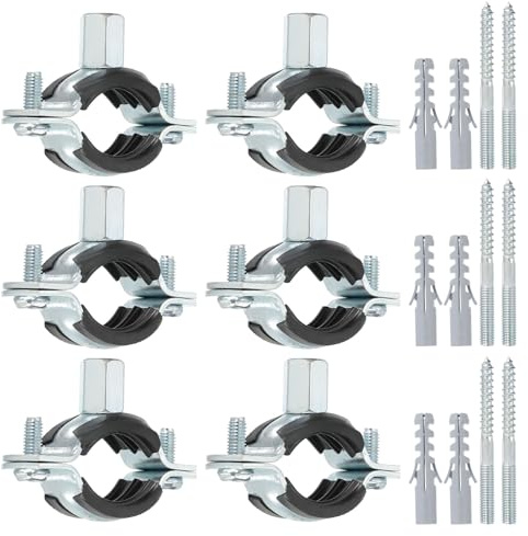 PATIKIL 0.9-1.1/23-28mm Split Ring Pipe Hanger, 6 Pcs Heavy Duty Adjustable Pipe Bracket Clamp Galvanized Iron Wall Ceiling Mount Pipe Strap Support with Screws & Expansion Tube, Black