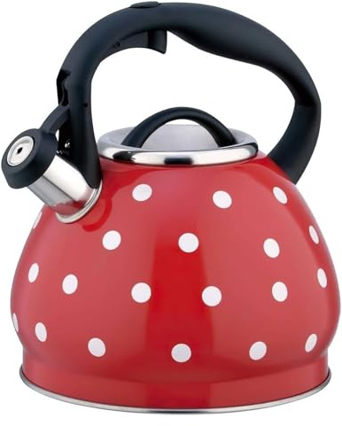 QZLNONTK Tetera silbante de Lunares: Tetera de Acero Inoxidable 304 for Estufa con Mango frío al Tacto for Estufas de Gas y de inducción(Red)