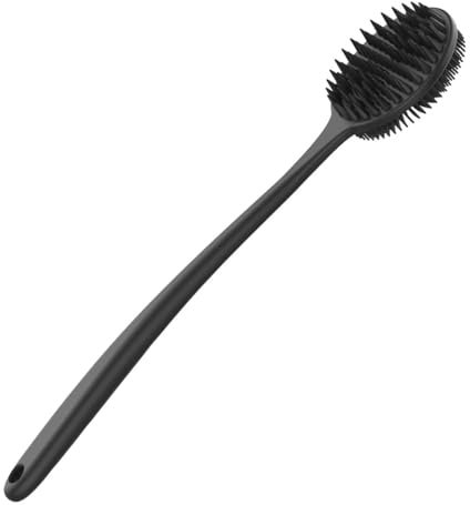 Silicone Body Scrubber, Back Scrubber, Double Sided Shower Brush with Long Handle for Shower Exfoliating and Massage, Black