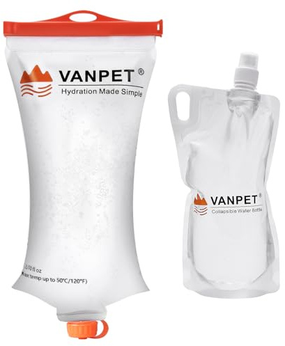 VANPET 2L & 1L vattenpåse kompatibel med Sawyer klämvattenfilter, hållbart TPU-material, BPA och PVC-fri klämpåse, hopfällbara vätskebehållare för camping vandring cykling