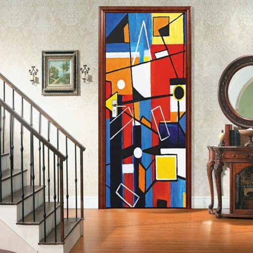 Türtapete Abstraktes buntes Muster Türaufkleber 90x200cm Innentür Selbstklebend Türaufkleber Vinyl Türfolie Küche Wohnzimmer Schlafzimmer Badezimmer Küche Büro