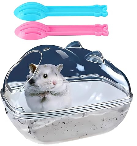 Rynvarl Sandbadbox für Hamster, transparent, zerlegbar, Staubschutz für Nagetiere, mit 2 Schaufeln
