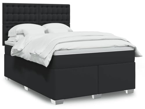 Eleganz Boxspringbett 160x200 cm mit Matratze - Kunstleder Schwarz - Modernes Schlafzimmerbett für Erholsamen Schlaf - Stabile Federholzrahmen & Hochwertige Polsterung