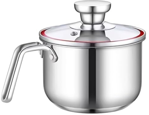 GOEDCH Induktions Milchkocher Edelstahl: 1.2 L Mini Kochtopf Edelstahl, Milchkocher Baby Nahrungszubereitung, Deckel mit Dampfauslass, Milchtopf für Induktion & Gas (14×10×10cm/304 Stahl)