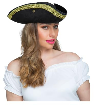 Wicked Costumes Deluxe Pirate Hat Fancy Dress Accessory – Black Captain Tricorn Hat with Gold Trim for Parties & Events