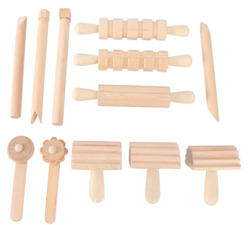 Juego de Herramientas de Plastilina para Niños 12 Piezas de Madera | Color Caqui, Fácil de Limpiar Rebabas, Variedad de Estilos para Modelar Arcilla y Plastilina