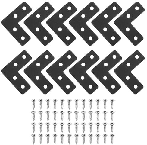sourcing map 12 soportes planos en forma de L, soporte de esquina plano de metal de 1.57 x 1.57 pulgadas, placa de reparación de esquina en ángulo recto con tornillos para marco de madera, fijación de
