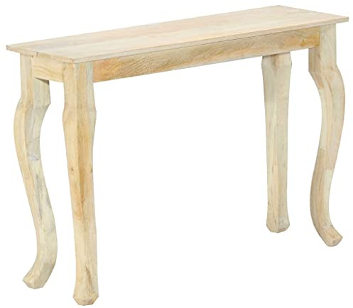 Table console 110 x 35 x 77 cm, bois massif manguier avec finition blanchie, faite à la main, polie et laquée, élégante table d'appoint pour couloir et salon, polyvalente