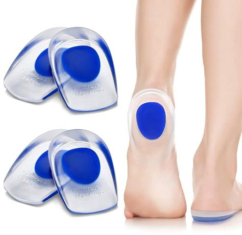 Soodyoow 2 Pairs Gel Heel Cups, Silicone Heel Cup Pads, Gel Heel Pads for Plantar Fasciitis, Heel Cushion Pads, Self-Adhesive & Achilles Tendon Comfort Support Protectors(L, Pack of 4)
