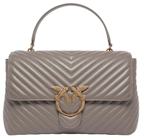 Pinko borsetta borsa a tracolla Love Lady Puff Big CL Sheep Nappa Chevron Grigio Asfalto - Antique Gold grigio talpa