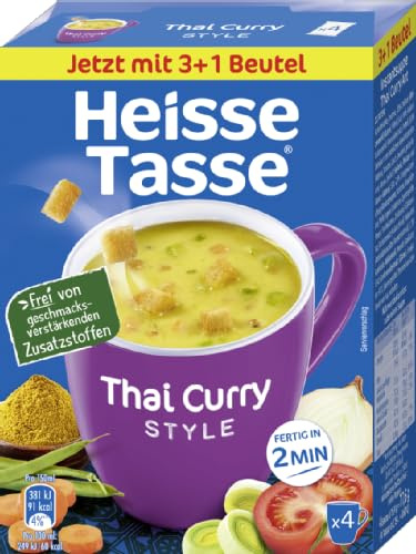 Heiße Tasse Thai Curry Vorteilspack Suppe, 16er Set | 64 Suppenportionen, würzige Curry-Note, schnelle Zubereitung, ideal für Zuhause oder Büro