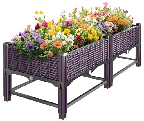 Klippehop Raised Bed for Garden with Reinforcement Rods, Elevated Legs Planter Box for Outdoor Plants with Drainage Holes for Herbs Flowers Vegetables Patio (Purple, One Layer (80 x 40 x 35 cm))