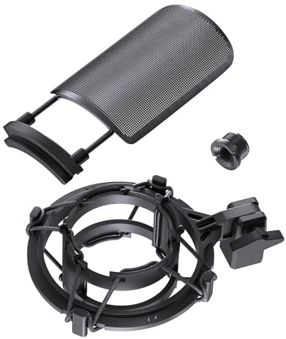 AT2020 Microphone Shock Mount with Metal Pop Filter, [Custom Built for audio technica Mic] Anti-Vibration Suspension Shockmount Holder Clip Compatible with AT2020USB+ AT2035 ATR2050 AT3035 AT3060