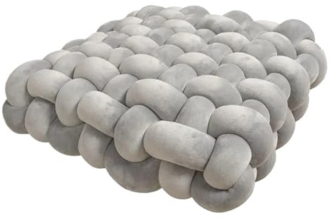 XIUsheUA Handknuten kudde mjuk plysch vardagsrumskudde, handvävd solid fyrkantig soffkudde, sits (ljusgrå)