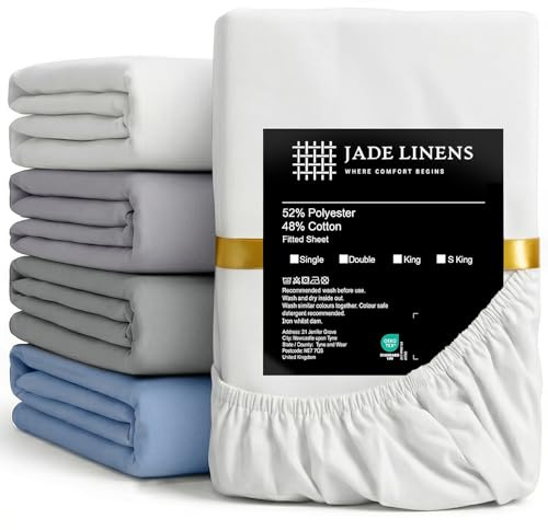 JADELINENS Fitted Sheet Single Polycotton Hotel Collection Cooling Breathable 25 centimetres Deep Pocket Elasticated Bed Sheet Crisp Soft Finish Easy Care Non-iron Machine Washable