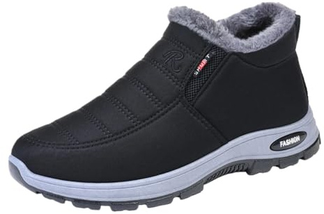 Chaussures orthopédiques chaudes doublées en peau de mouton pour femme - Imperméables et antidérapantes - Avec soutien de la voûte plantaire - Pour l'extérieur, la randonnée, la marche, Noir , 10 UK