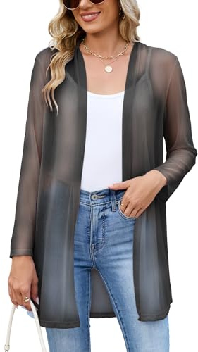 Famulily Women's Summer Jersey Cardigans Comfy Thin Cardigans Long Sleeve Open Front Hip Length Tops (XXL, Black)