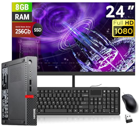 Lenovo ThinkCentre M910Q Tiny PC Desktop Computer, with 24 FHD(1920x1080) Monitor, Intel Core i5-6500, 8GB RAM, 256GB SSD, Clavier, Souris, USB WiFi, Windows 11 Pro(Reconditionné)