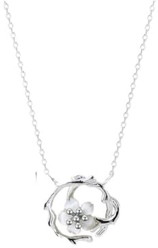 Pendentif Colliers Cerisier Fleur Collier Femmes Argent Chinois Élégant Plante Fleur Bijoux pour Petite Amie Femmes