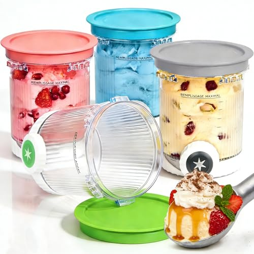 Set 4 Tarrinas Swirl 480 ml – Compatible NC700/NC701 – Helado, Gelato, Smoothies y Soft-Serve – Tapas de Colores, Creatividad y Fácil Limpieza